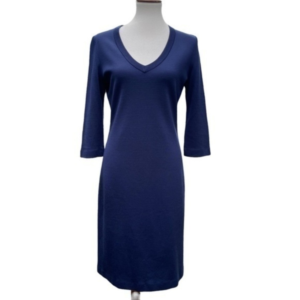 St. John Navy V-Neck Midi Dress